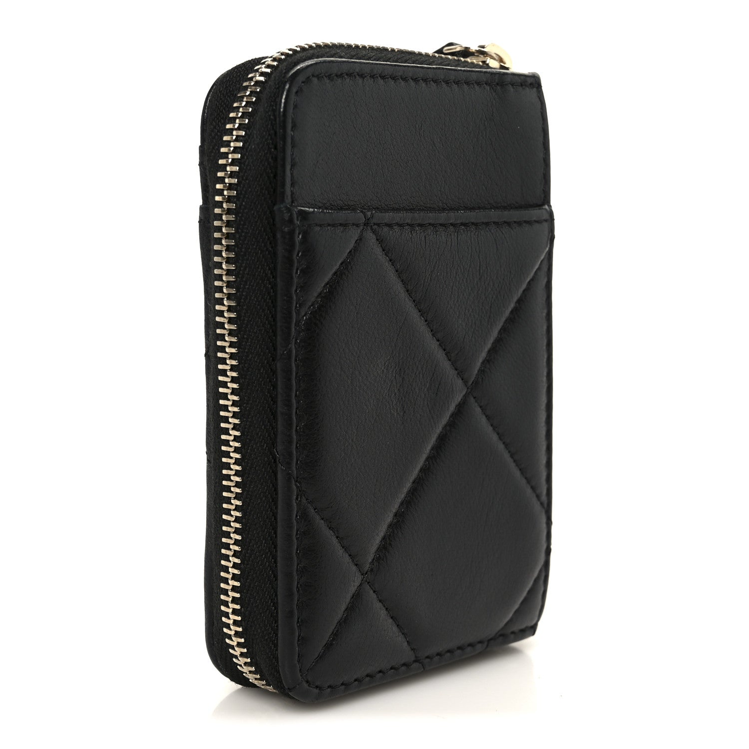 Chanel Lambskin Quilted Chanel 19 Vertical Zip Card Holder Wallet Black 3 of 9