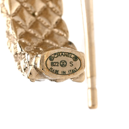 Chanel Metal Crystal Quilted CC Hoop Earrings Gold 4 of 5