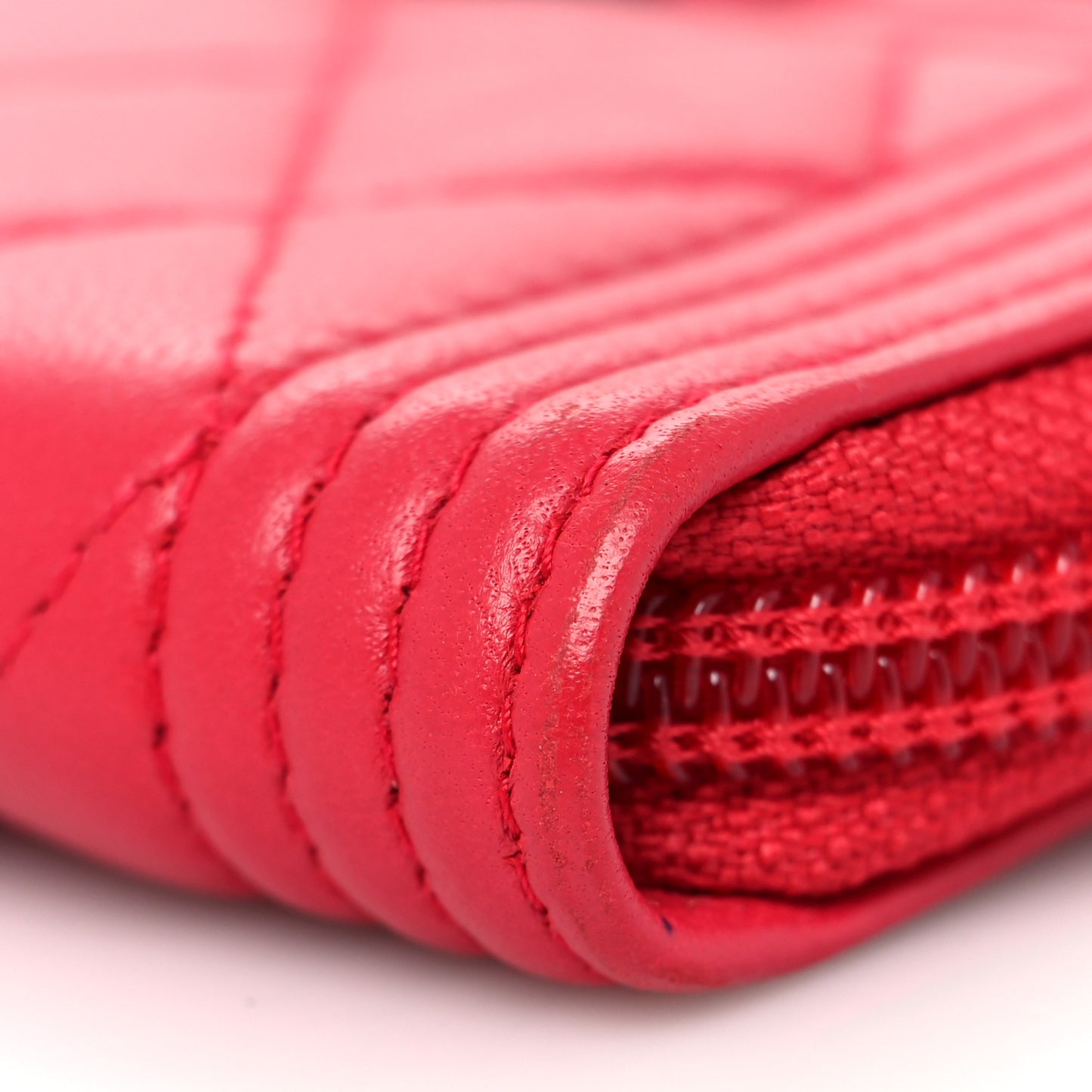 Lambskin Quilted Boy Zip Around Coin Purse Wallet Red
