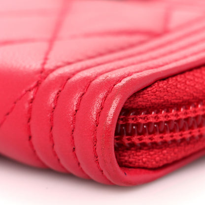 Chanel Lambskin Quilted Boy Zip Around Coin Purse Wallet Red 9 of 11