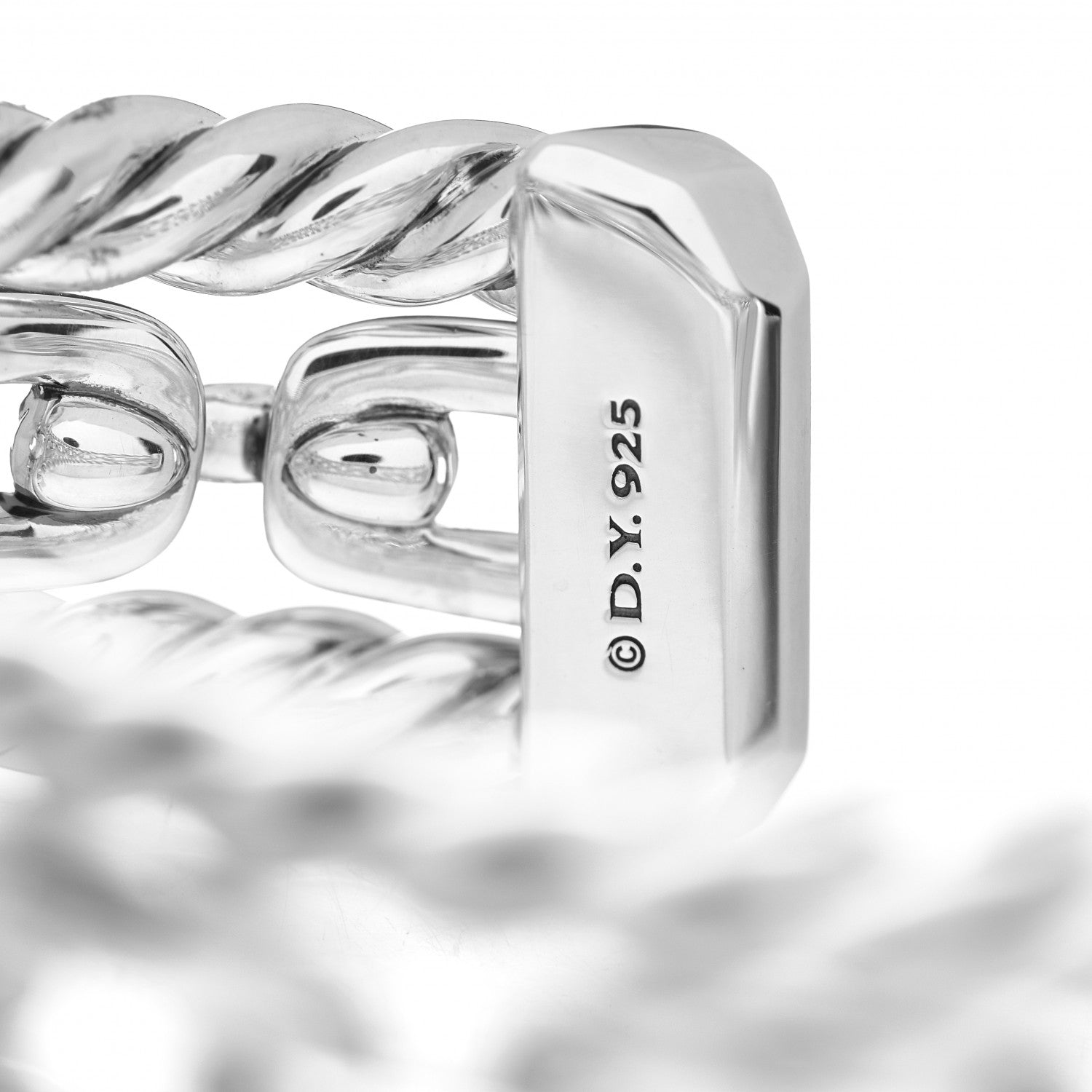 David Yurman Sterling Silver Diamond Wellesley Link Three-Row Cuff Bracelet 4 of 4
