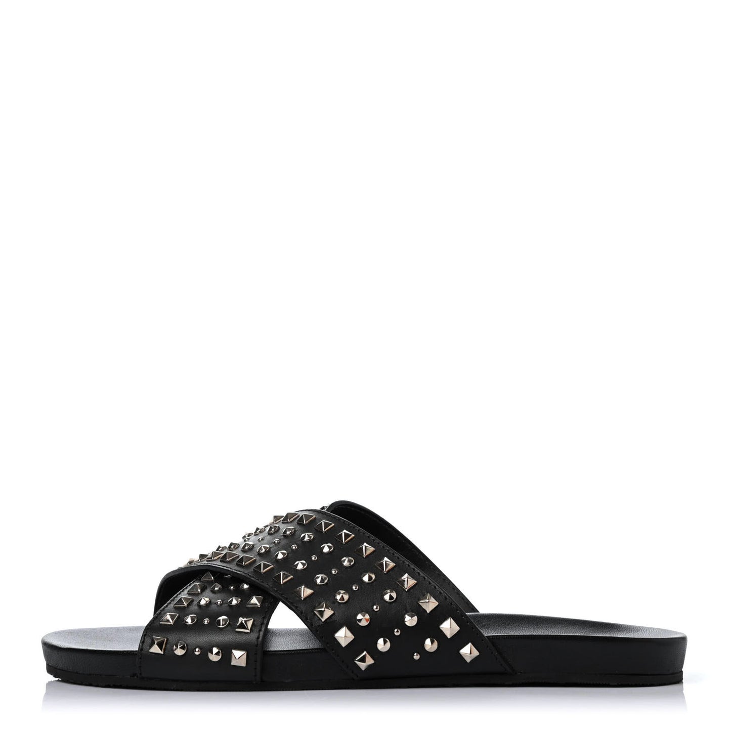 Calfskin Studded Criss-Cross Sandals 38.5 Black