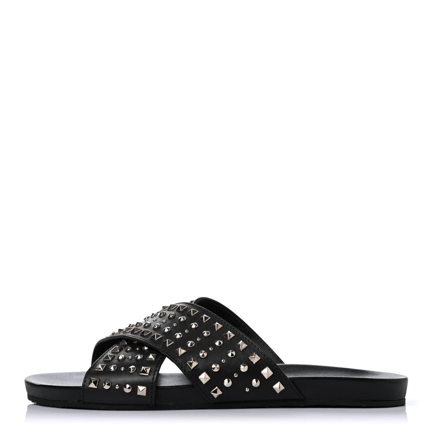 Gucci Calfskin Studded Criss-Cross Sandals 38.5 Black 1 of 4