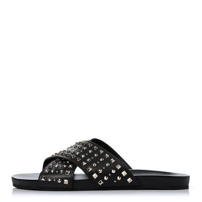 Gucci Calfskin Studded Criss-Cross Sandals 38.5 Black 1 of 4