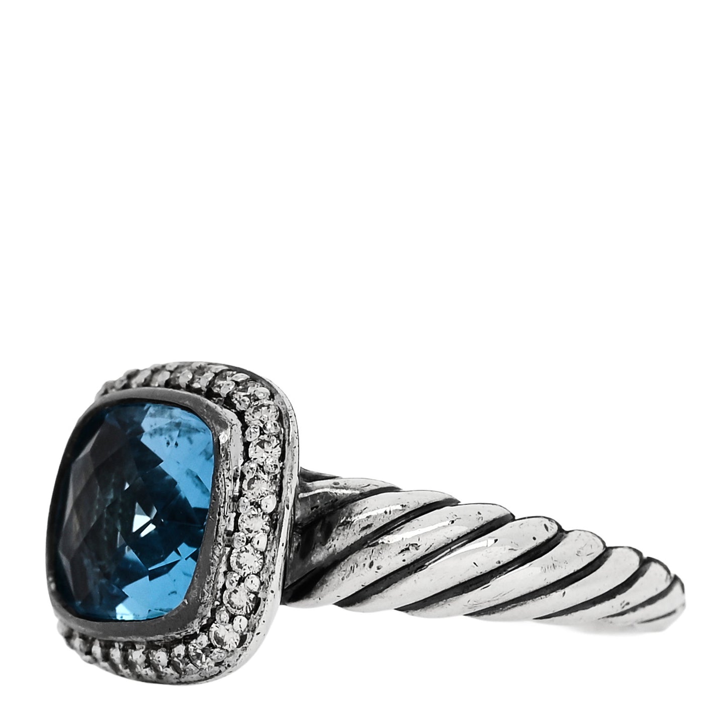 Sterling Silver Diamond Blue Topaz 10mm Noblesse Ring 53 6.25