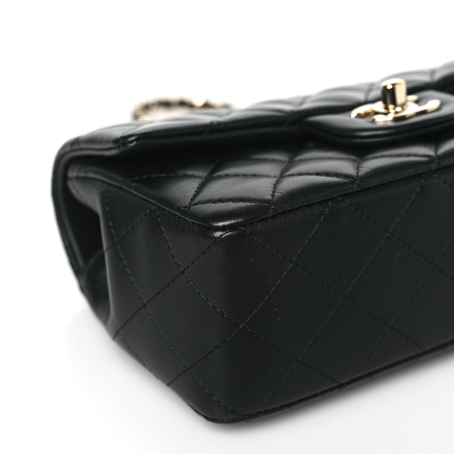 Lambskin Quilted Mini Top Handle Rectangular Flap Black