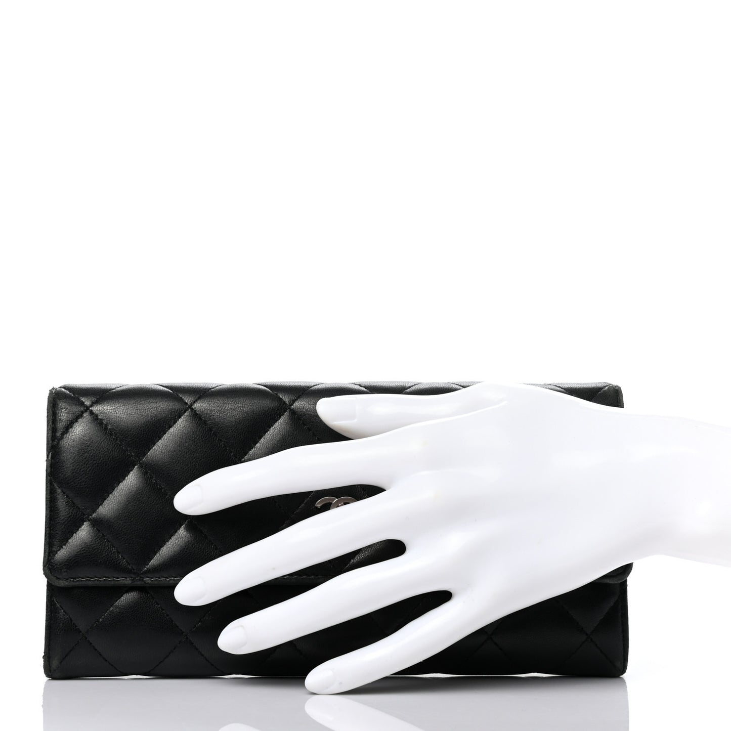 Lambskin Quilted Large Gusset Flap Wallet Black