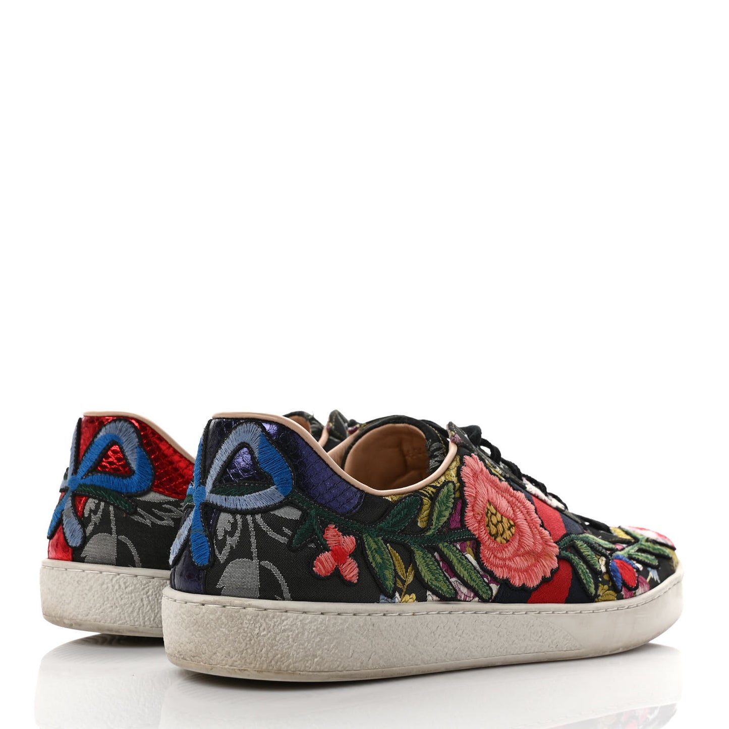 Lurex Brocade Web Nappa Ace Sneakers 9 Black Pink Oro Vecchio