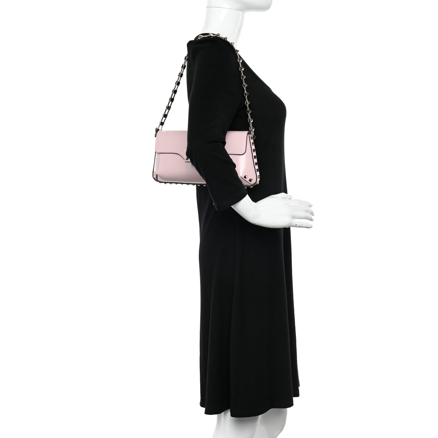 Brushed Calfskin Rockstud Flip Lock Chain Shoulder Bag Rose Quartz