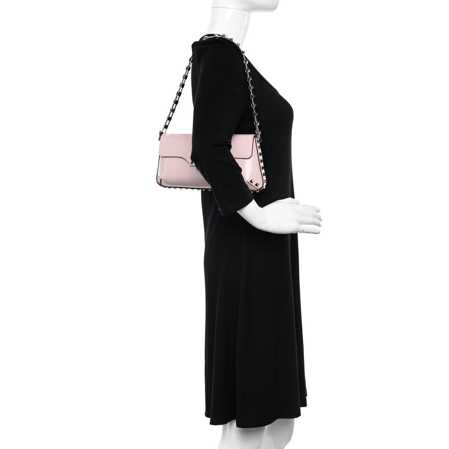 Valentino Garavani Brushed Calfskin Rockstud Flip Lock Chain Shoulder Bag Rose Quartz 2 of 9