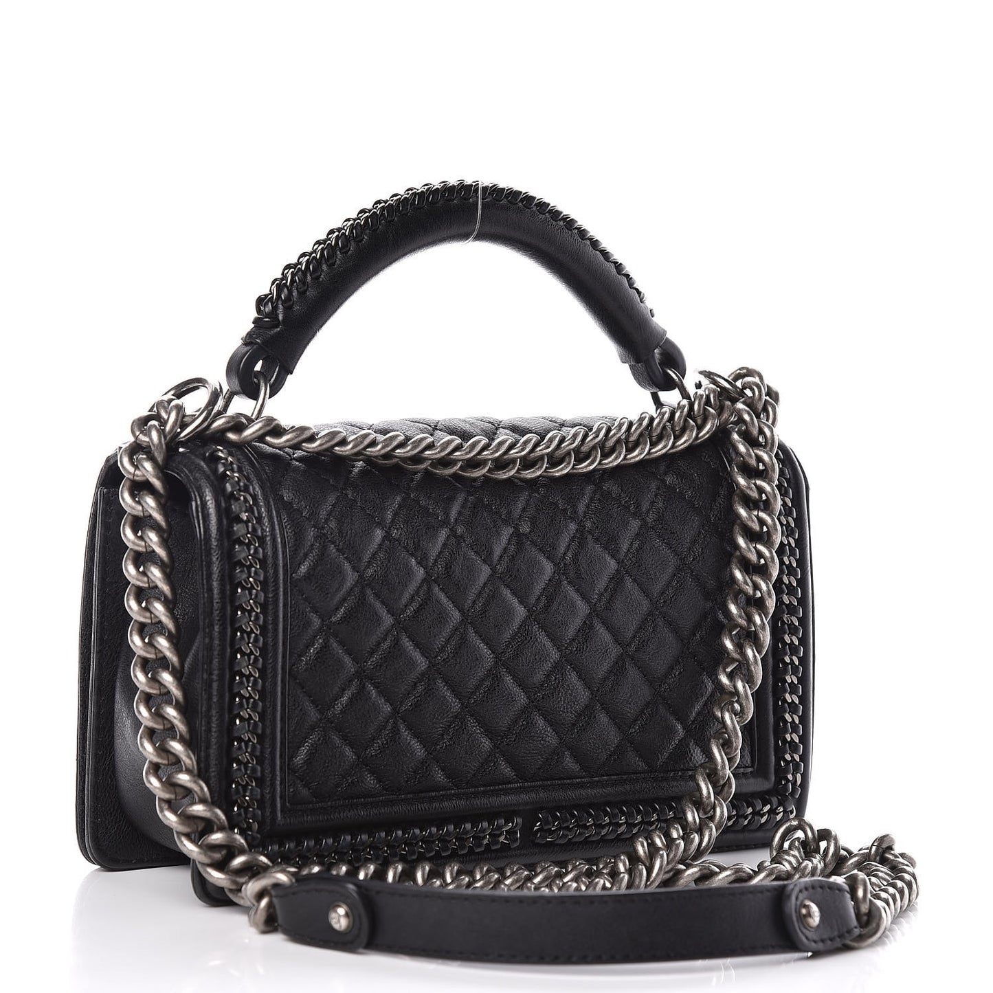 Calfskin Quilted Medium Boy Top Handle Flap Black
