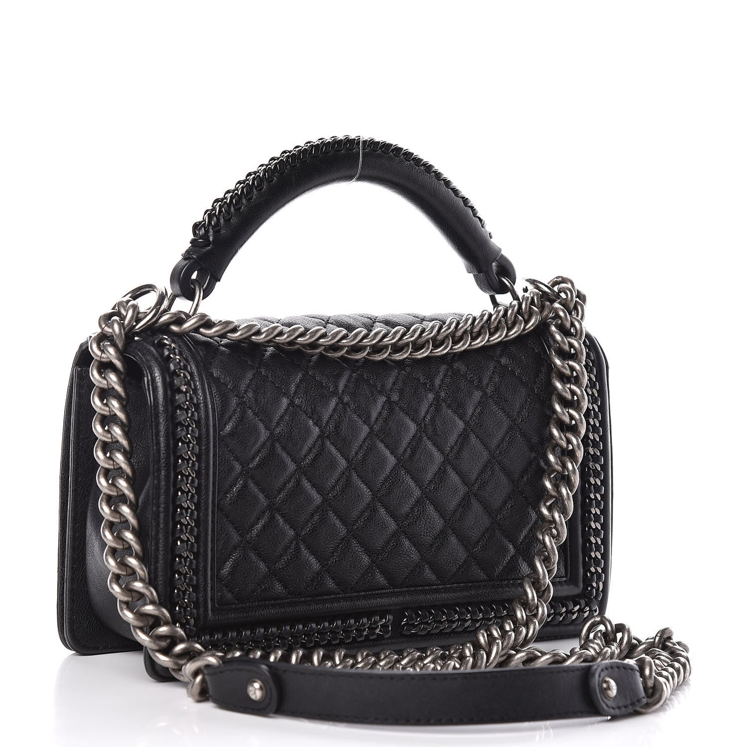 Chanel Calfskin Quilted Medium Boy Top Handle Flap Black 3 of 13