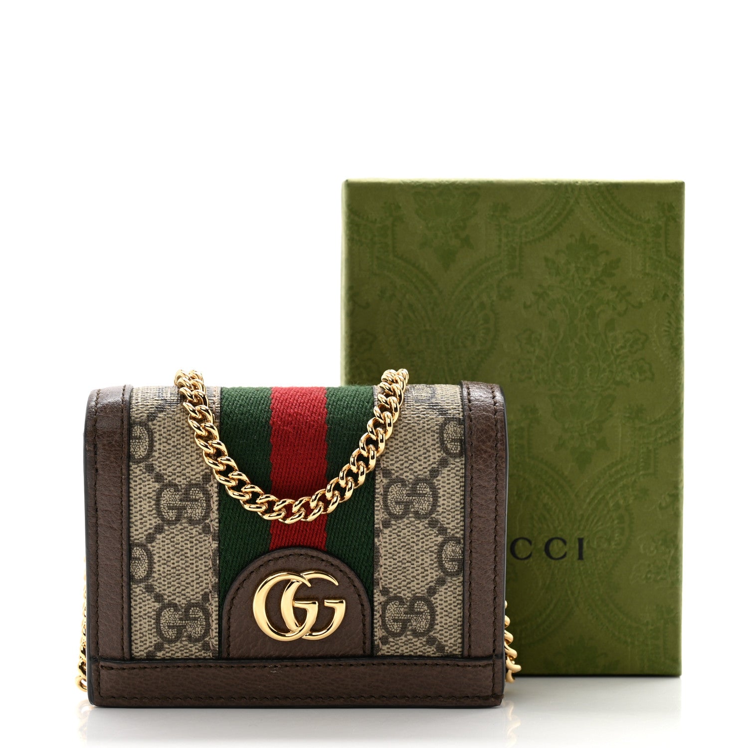 Gucci GG Supreme Monogram Web Ophidia Chain Card Case Wallet Beige New Acero 12 of 12