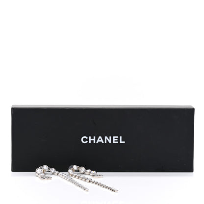 Chanel Metal Crystal CC Long Drop Earrings Silver 5 of 5