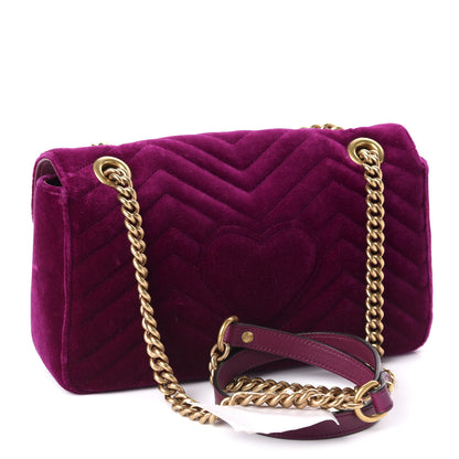 Gucci Velvet Matelasse Embroidered Small GG Marmont Shoulder Bag Fuchsia Violet Cyclamen 3 of 10