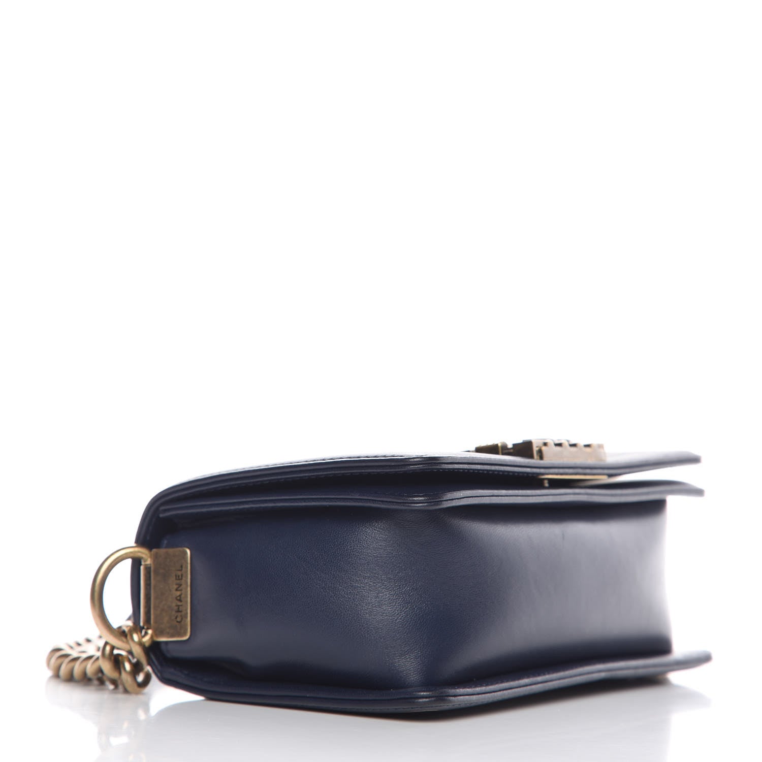 Chanel Lambskin Quilted Small Boy Studded Handle Flap Blue Gold 4 of 9