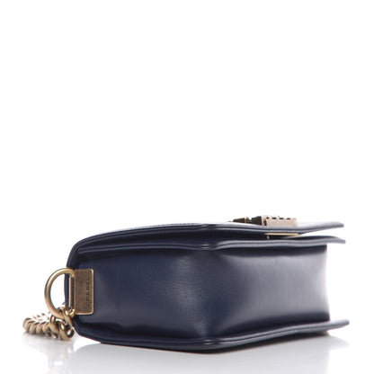 Chanel Lambskin Quilted Small Boy Studded Handle Flap Blue Gold 4 of 9