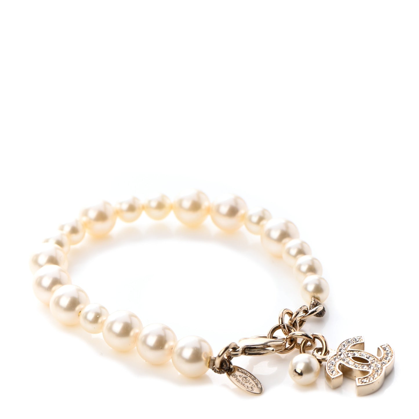 Graduated Pearl Crystal CC Bracelet Gold