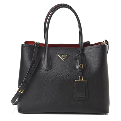 Prada Saffiano Cuir Large Double Bag Black Fuoco 1 of 9