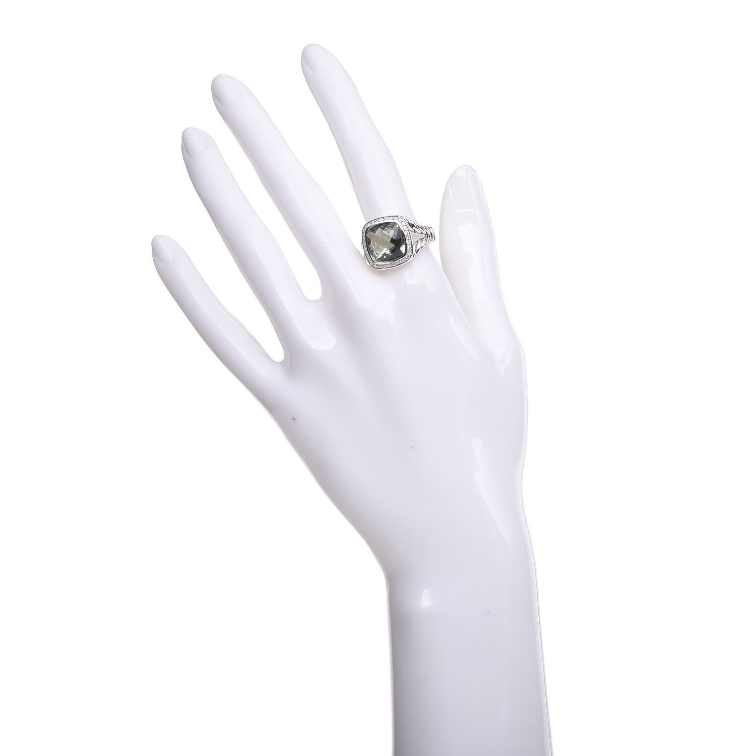 David Yurman Sterling Silver Diamond Prasiolite 11mm Albion Ring 58 8.25 2 of 5