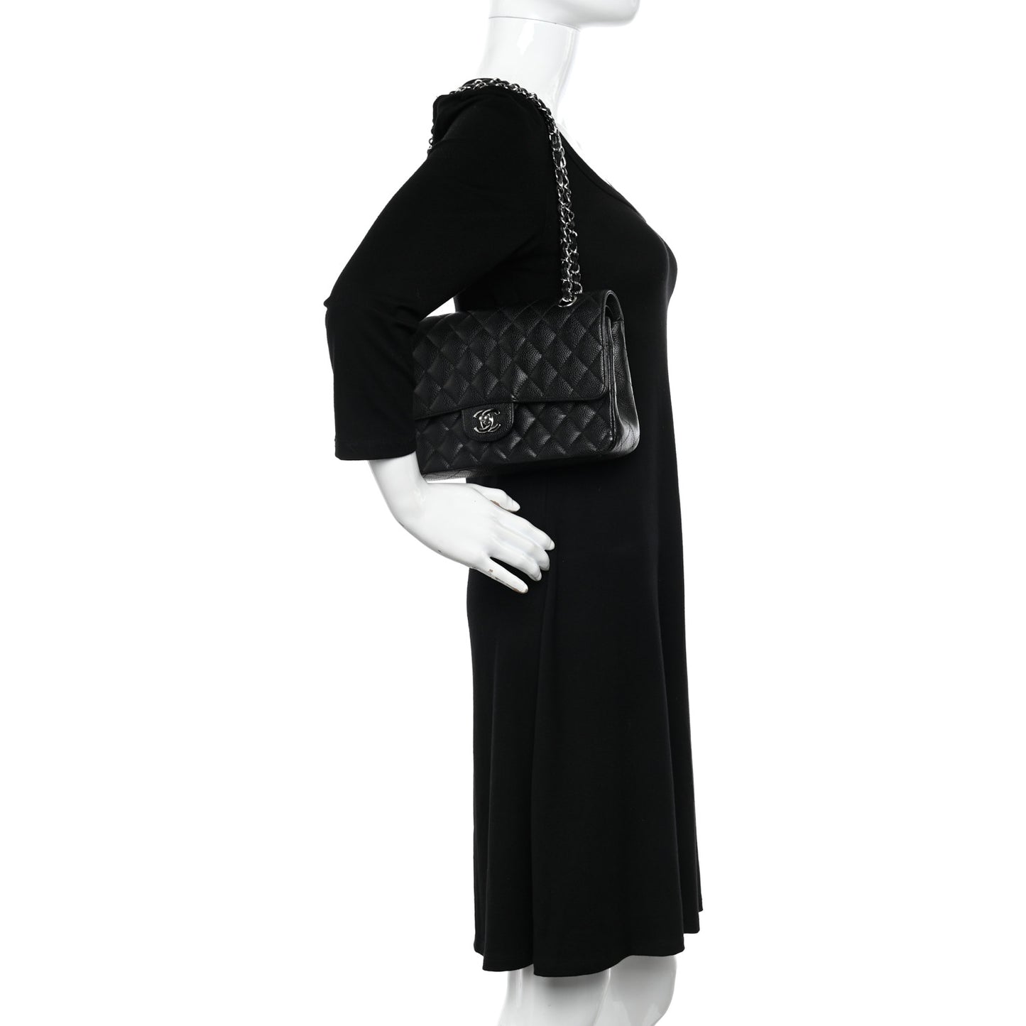 Caviar Quilted Medium Double Flap Black