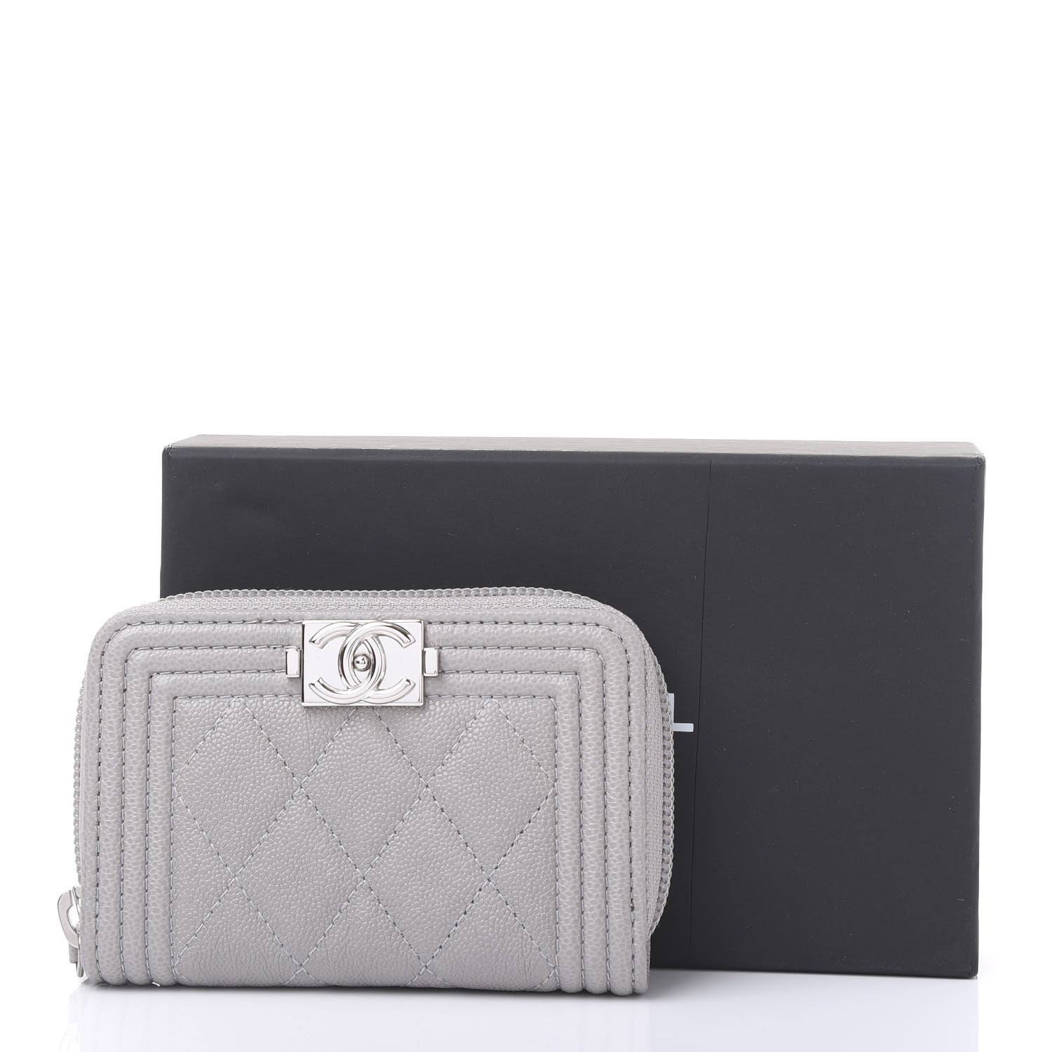 Chanel Caviar Quilted Boy Zip Around Coin Purse Wallet Grey 11 of 11