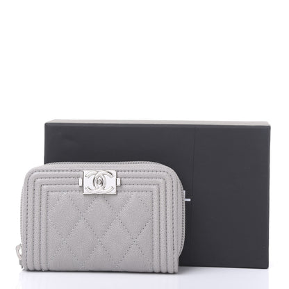 Chanel Caviar Quilted Boy Zip Around Coin Purse Wallet Grey 11 of 11