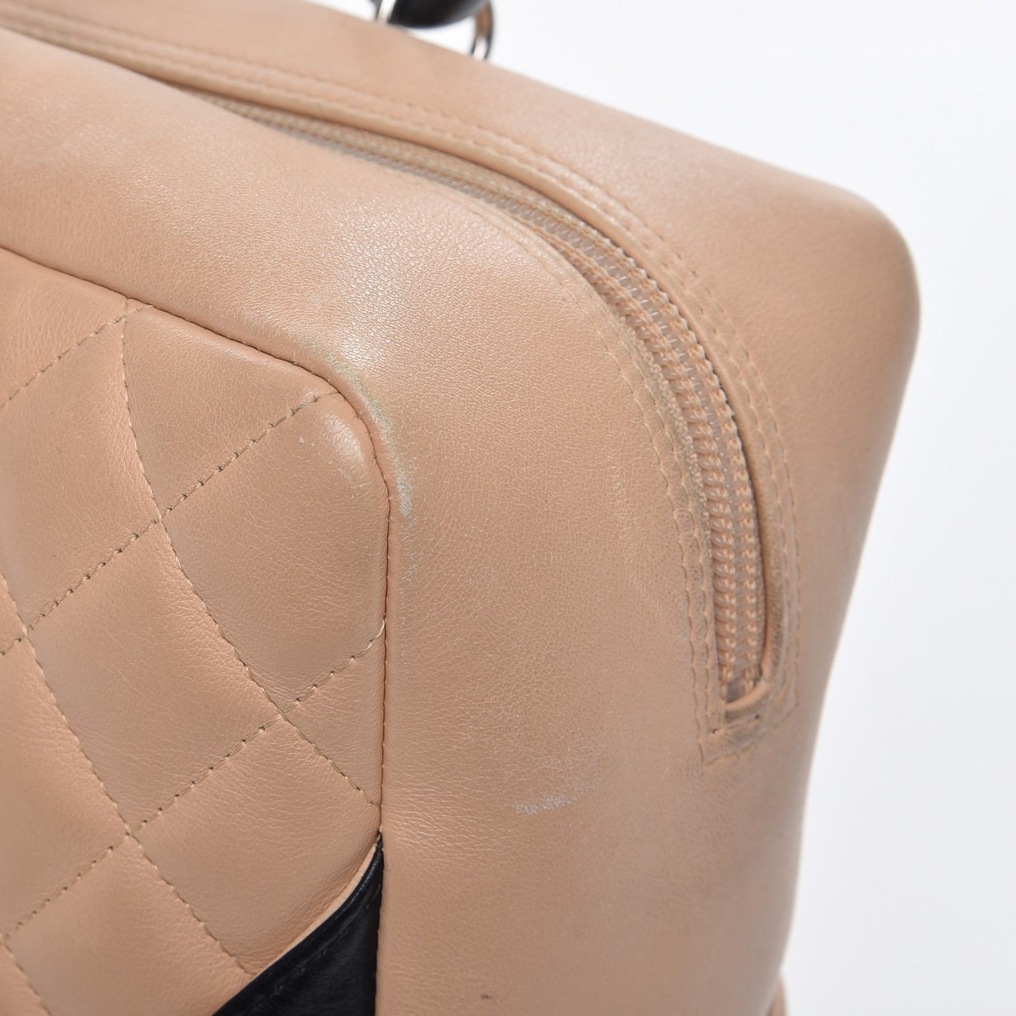 Calfskin Quilted Large Cambon Bowler Beige Black