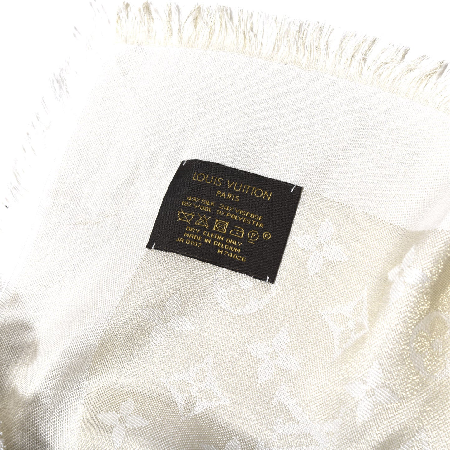 Silk Wool Monogram Shine Shawl White