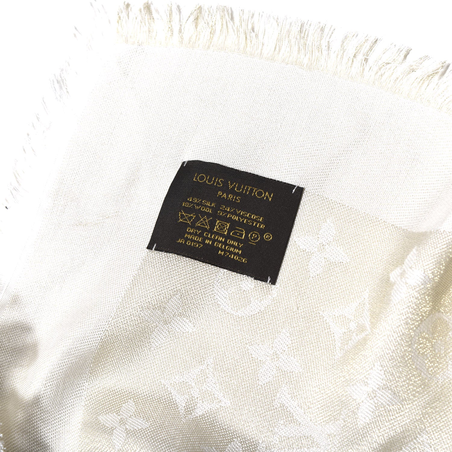 Louis Vuitton Silk Wool Monogram Shine Shawl White 3 of 3