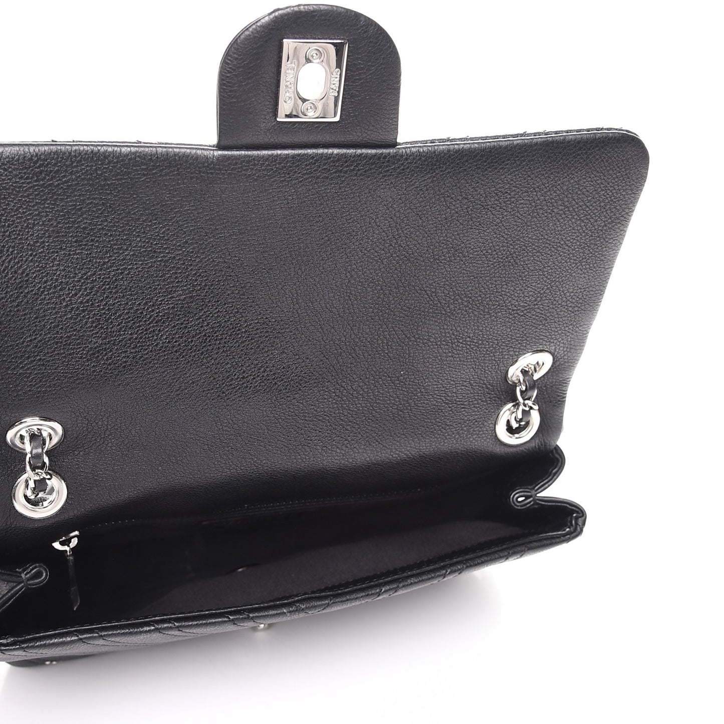 Calfskin Studded Chevron Quilted Wars Flap Black