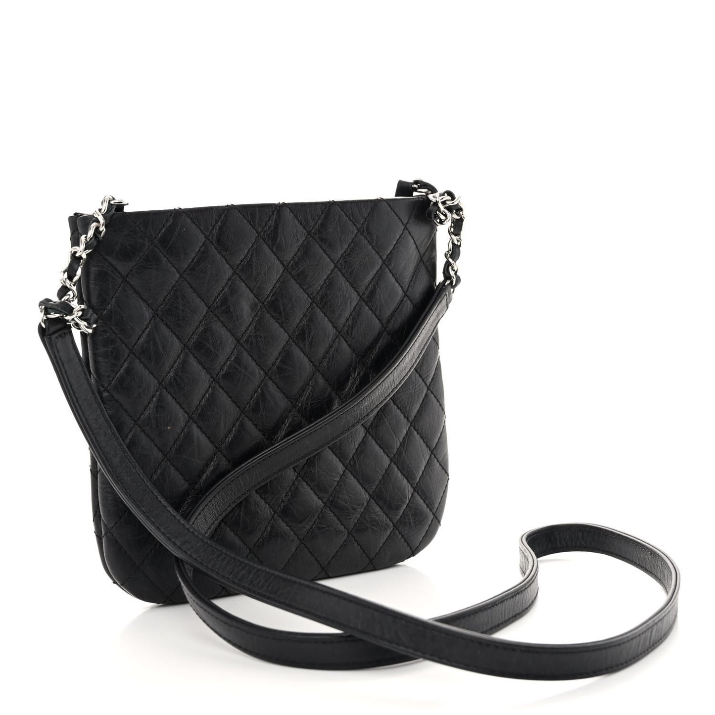 Aged Calfskin Quilted Crossbody Bag Black