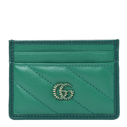 Gucci Azalea Calfskin Enamel Matelasse Diagonal Torchon GG Marmont Card Holder New Shamarock Emerald 1 of 4