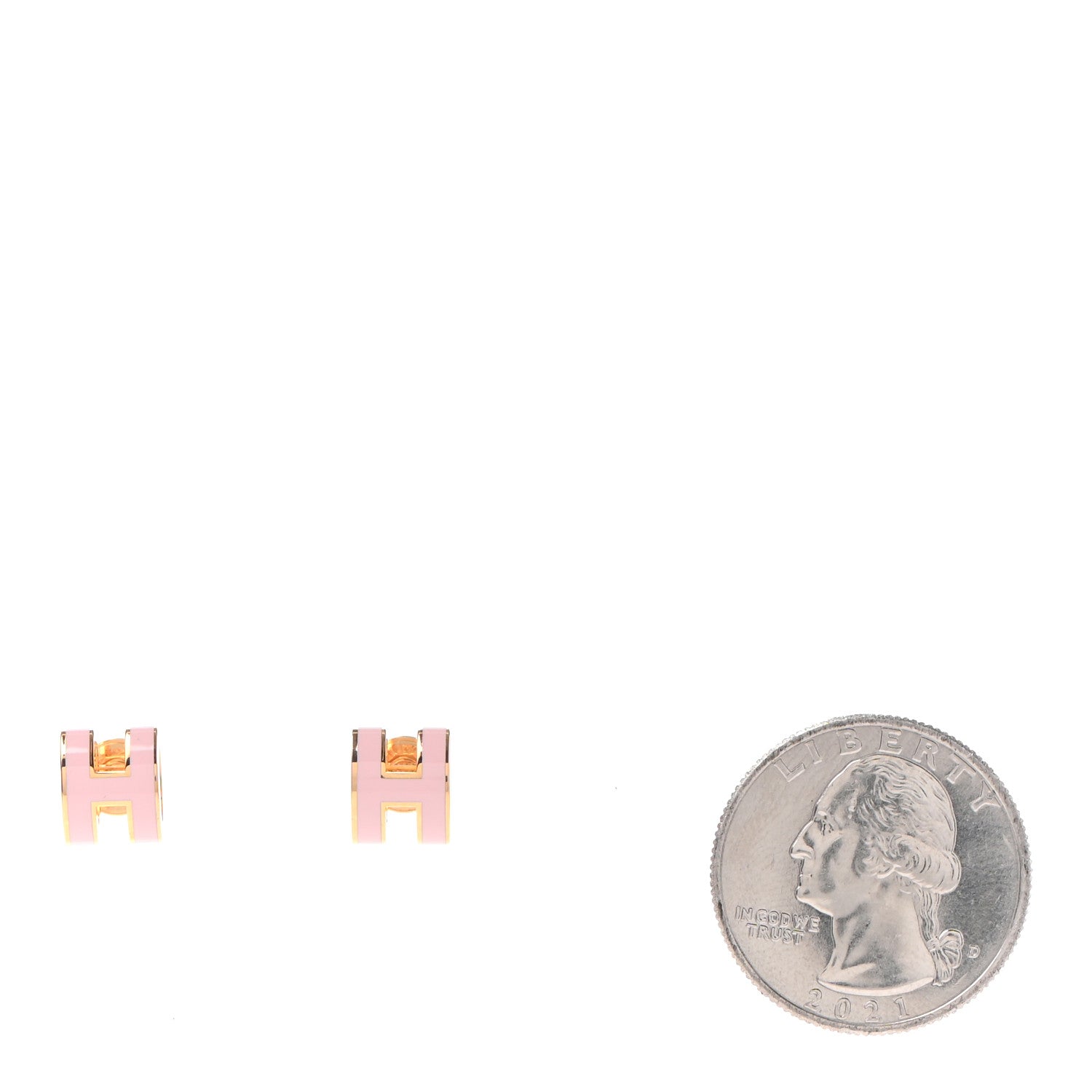 Hermes Gold Lacquered Mini Pop H Earrings Rose Dragee 2 of 6