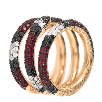 Gucci 18K Yellow Gold Black Diamond Topaz Sapphire Diamond Ouroboros Snake Three-Row Ring 44 3 5 of 7