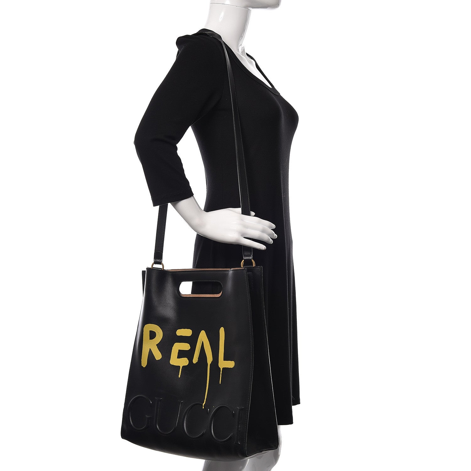 Gucci Calfskin GucciGhost Real Medium XL Tote Black Yellow 2 of 9