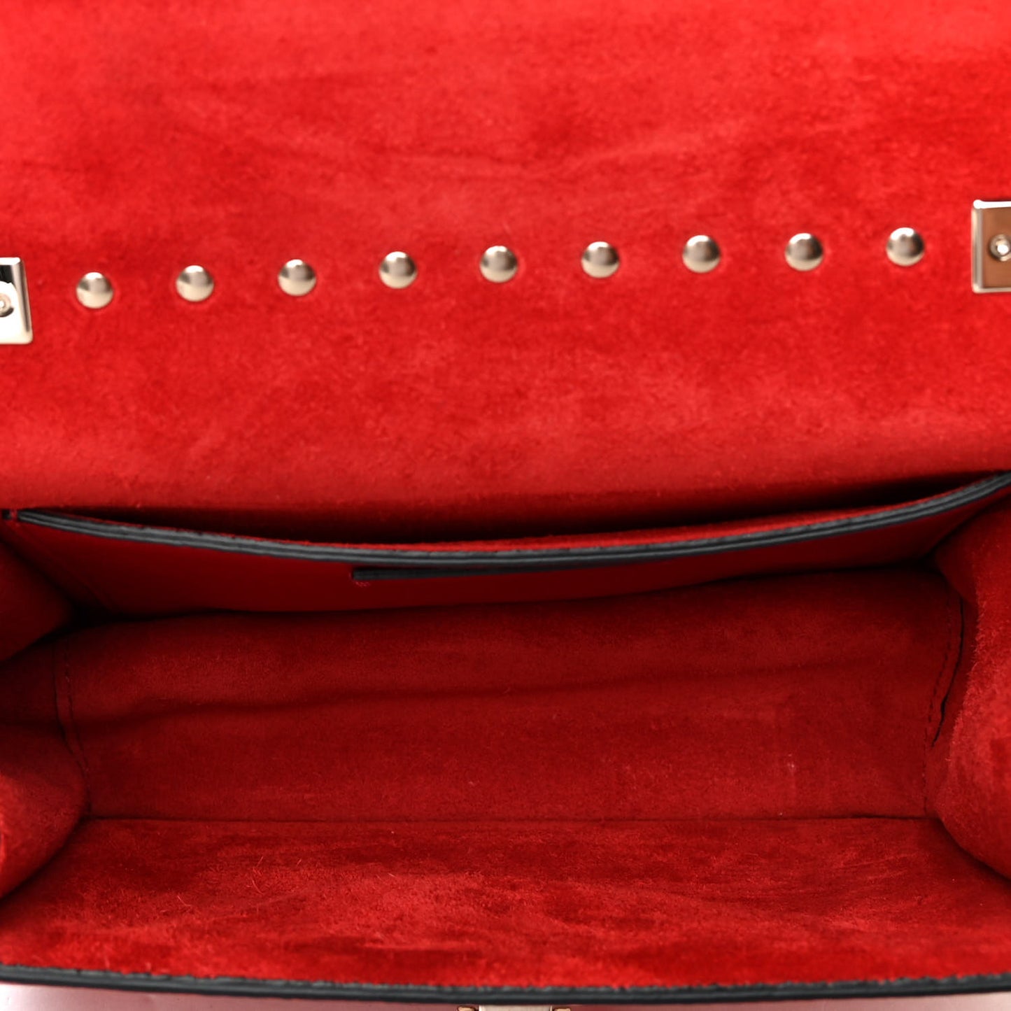 Pebbled Calfskin Rockstud Overlay Flap Top Handle Bag Rouge Pur