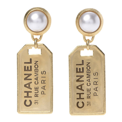 Chanel Pearl CC Tags Drop Earrings Gold 1 of 5