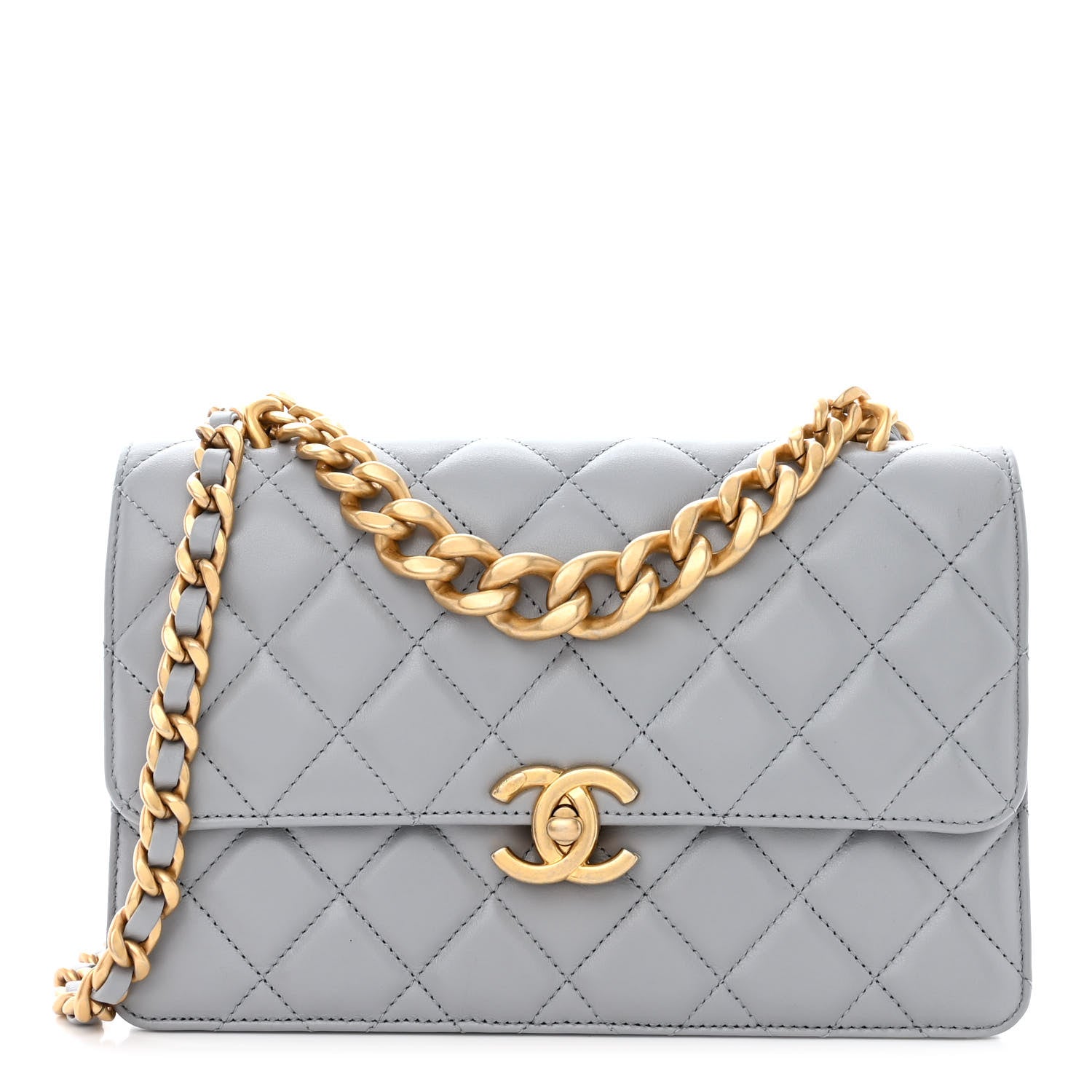 Chanel Caflskin Quilted Dual Handle Chain Flap Bag Grey 1 of 10