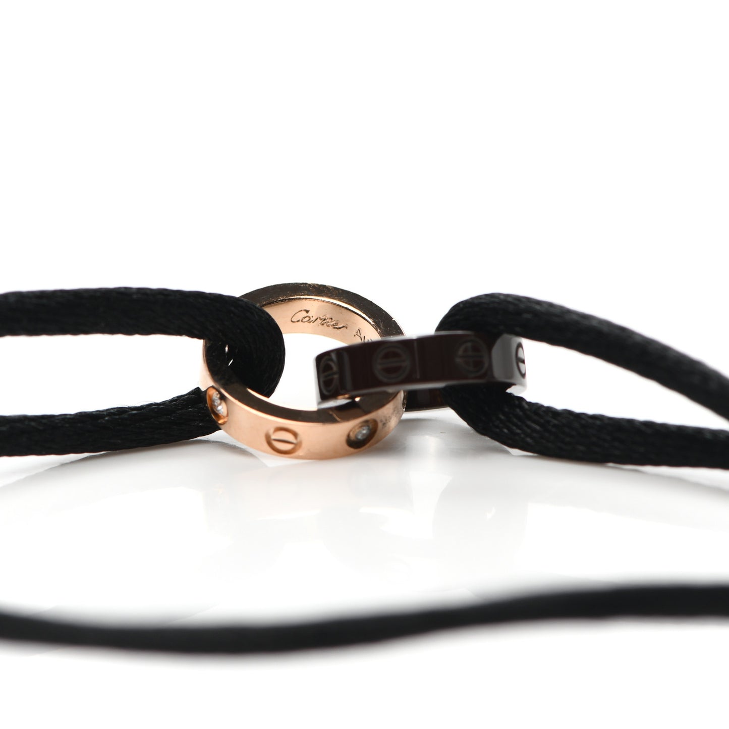 18K Pink Gold Ceramic 4 Diamond LOVE Cord Bracelet Black