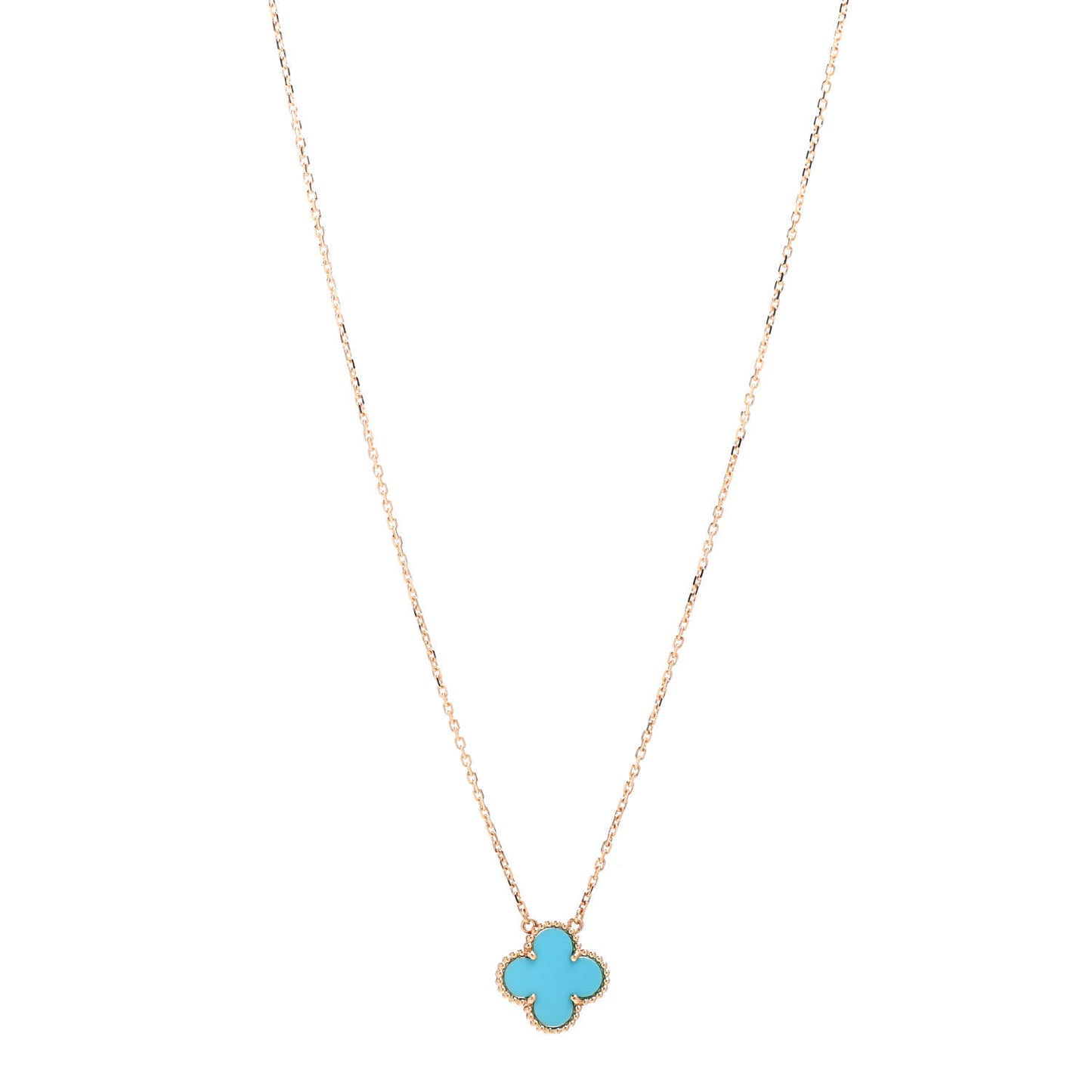 18K Yellow Gold Turquoise Vintage Alhambra Pendant Necklace