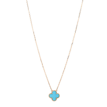 Van Cleef & Arpels 18K Yellow Gold Turquoise Vintage Alhambra Pendant Necklace 1 of 3