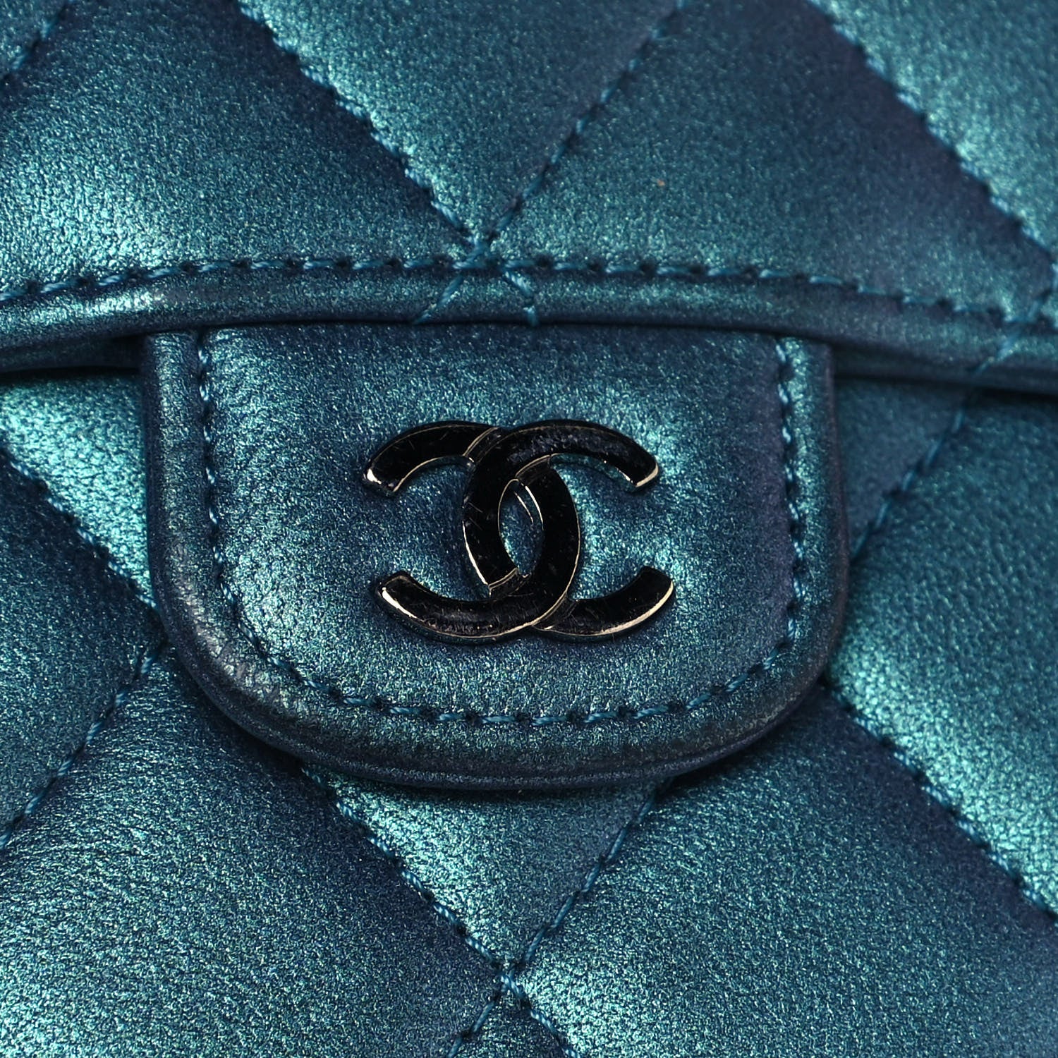 Chanel Metallic Lambskin Quilted Compact Flap Wallet Turquoise 14 of 15