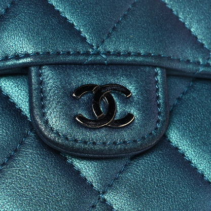 Chanel Metallic Lambskin Quilted Compact Flap Wallet Turquoise 14 of 15