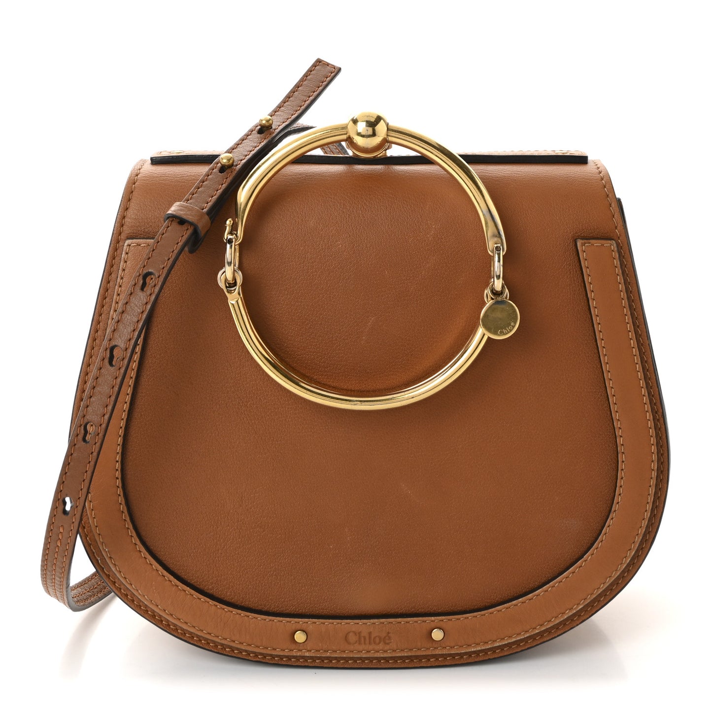 Calfskin Suede Medium Nile Bracelet Bag Caramel