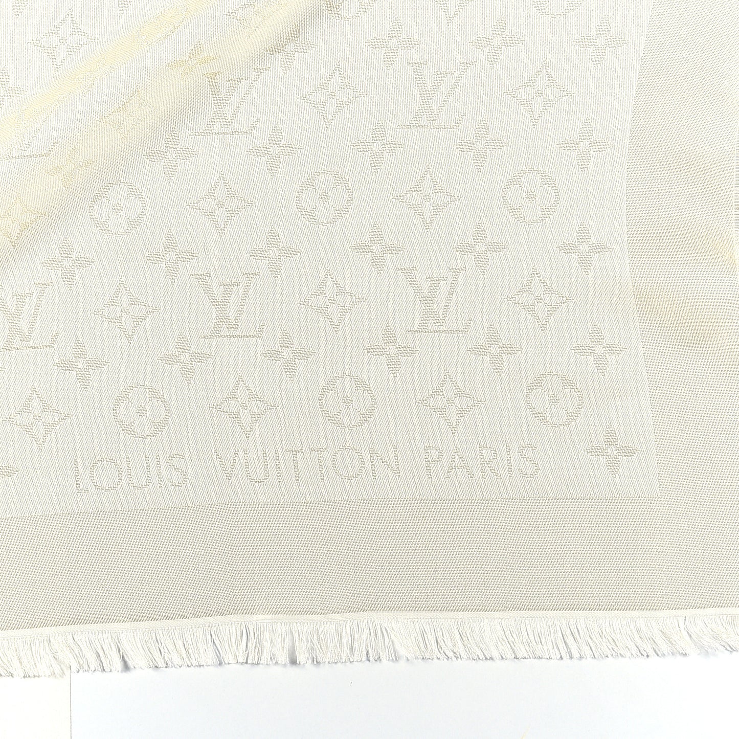 Silk Lurex Wool Monogram Shine Shawl White