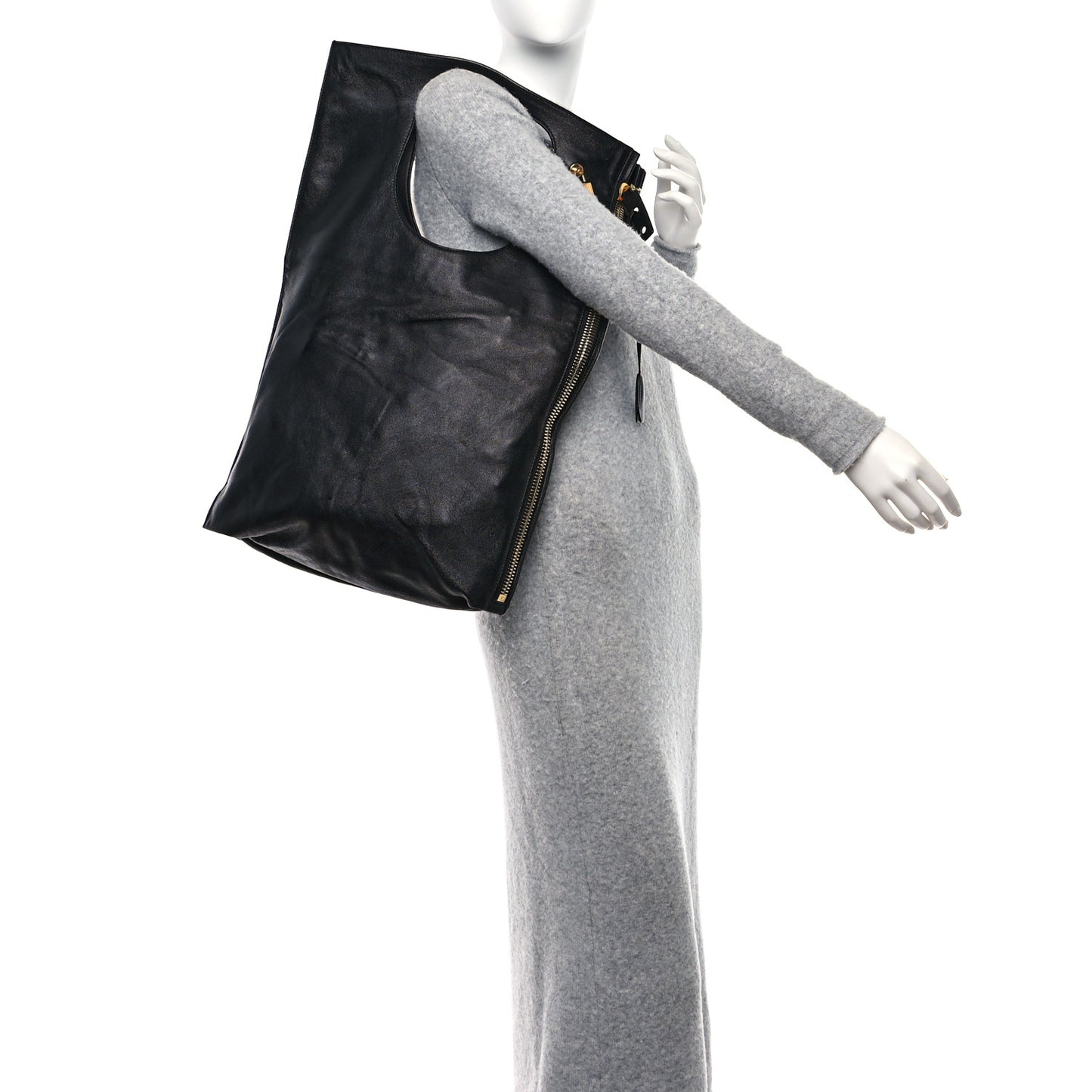 Ramskin Large Alix Padlock Zip Shoulder Bag Black