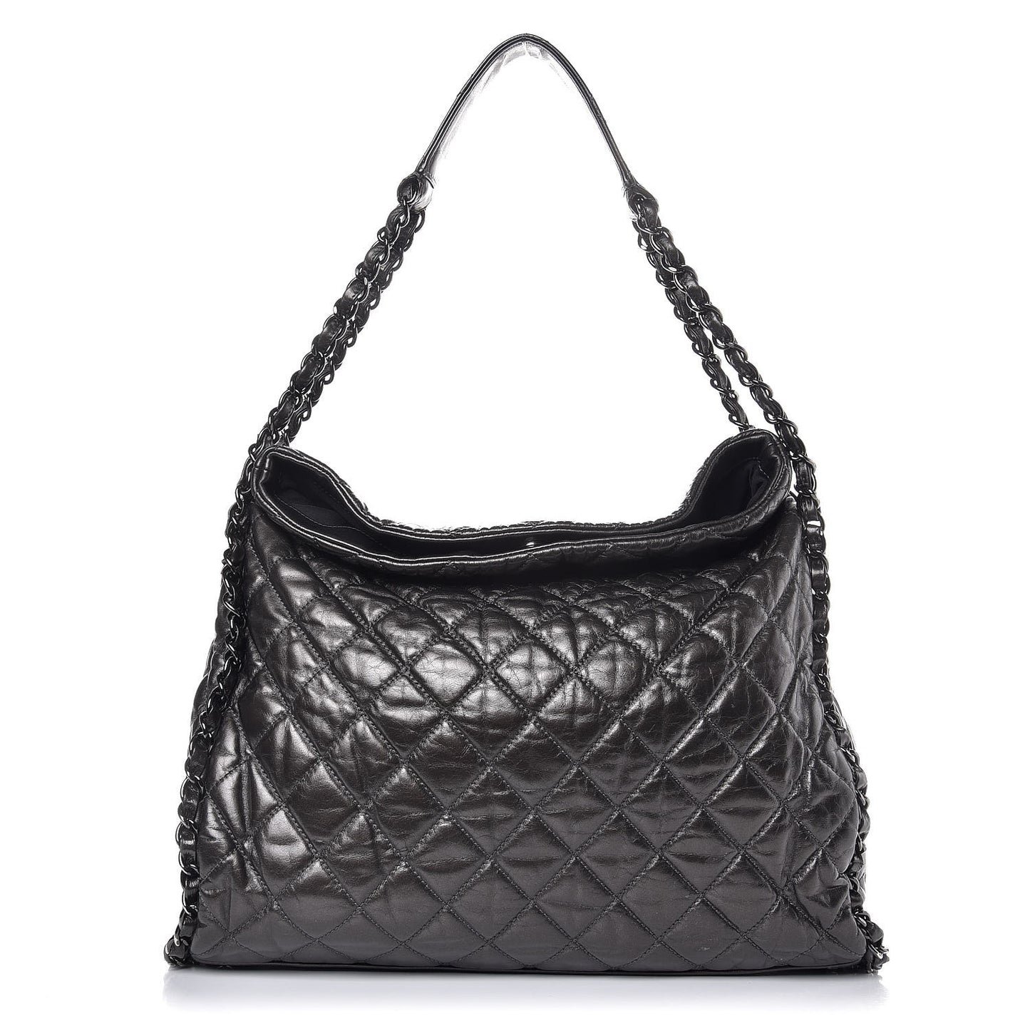 Metallic Calfskin Quilted Large Chain Me Hobo Dark Grey