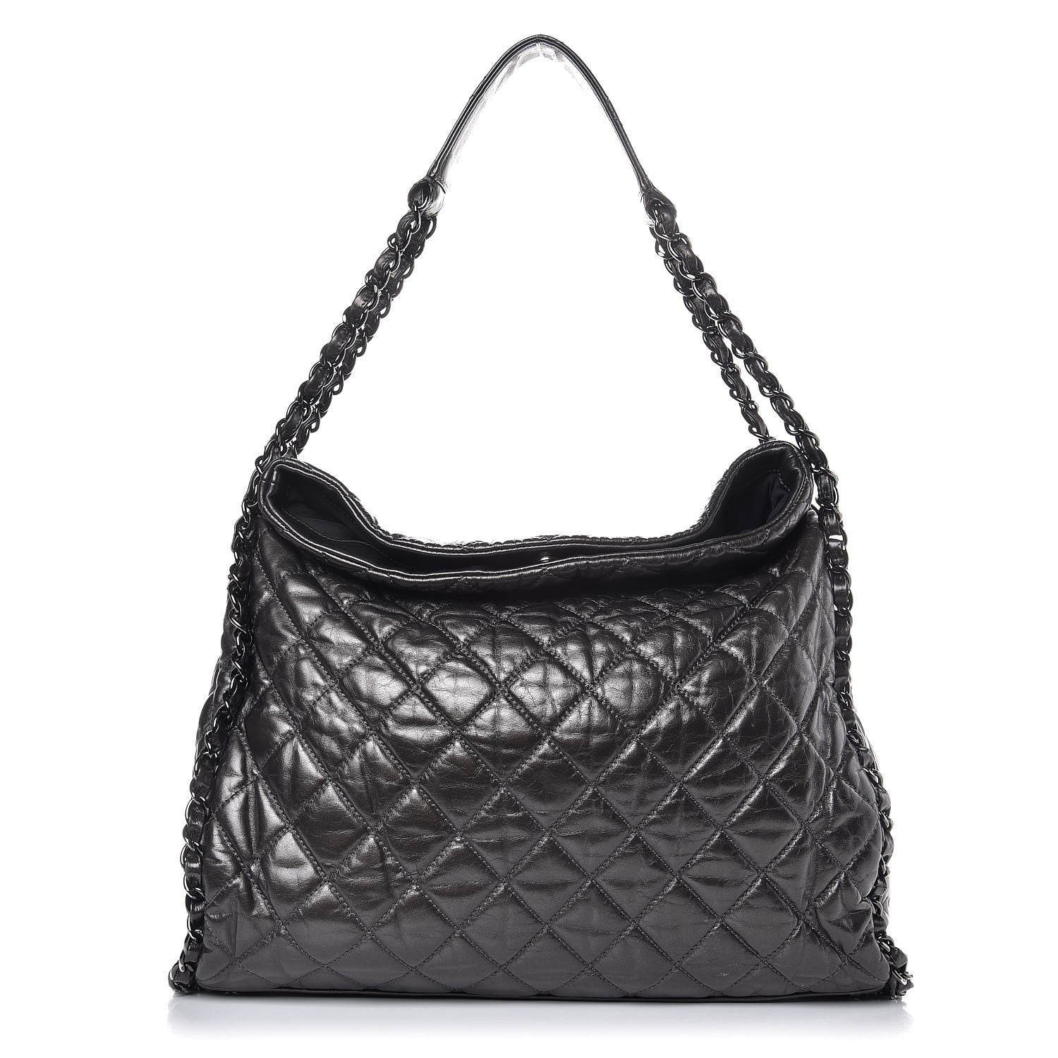 Chanel Metallic Calfskin Quilted Large Chain Me Hobo Dark Grey 1 of 7