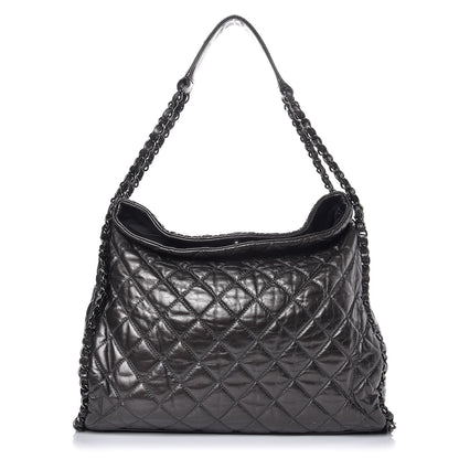 Chanel Metallic Calfskin Quilted Large Chain Me Hobo Dark Grey 1 of 7